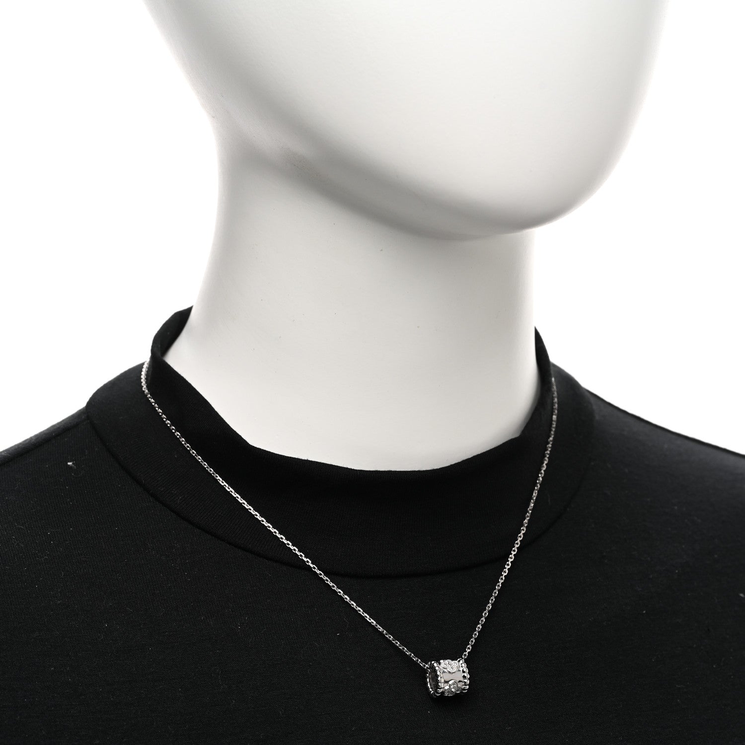 Van Cleef & Arpels 18K White Gold Diamond Small Perlee Clovers Pendant Necklace 2 of 5
