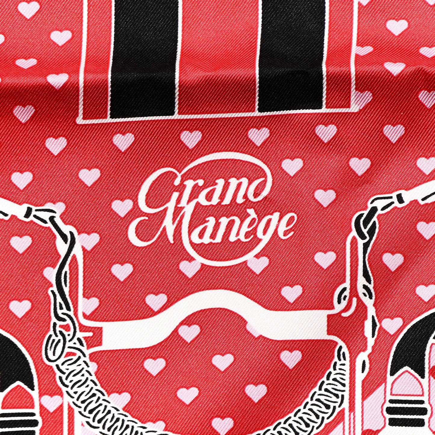 Silk Grand Manege Cut Bandana Love Scarf 70 Rouge Rose Black