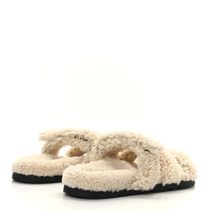 Hermes Woolskin Womens Chypre Sandals 38 Ecru 4 of 8