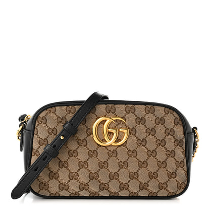 Gucci Monogram Matelasse Diagonal Small GG Marmont Chain Shoulder Bag Beige Black 1 of 19