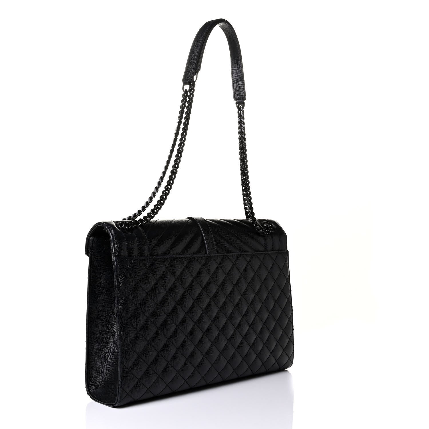 Saint Laurent Grain De Poudre Textured Mixed Matelasse Large Triquilt Monogram Monochrome Satchel Black 2 of 6