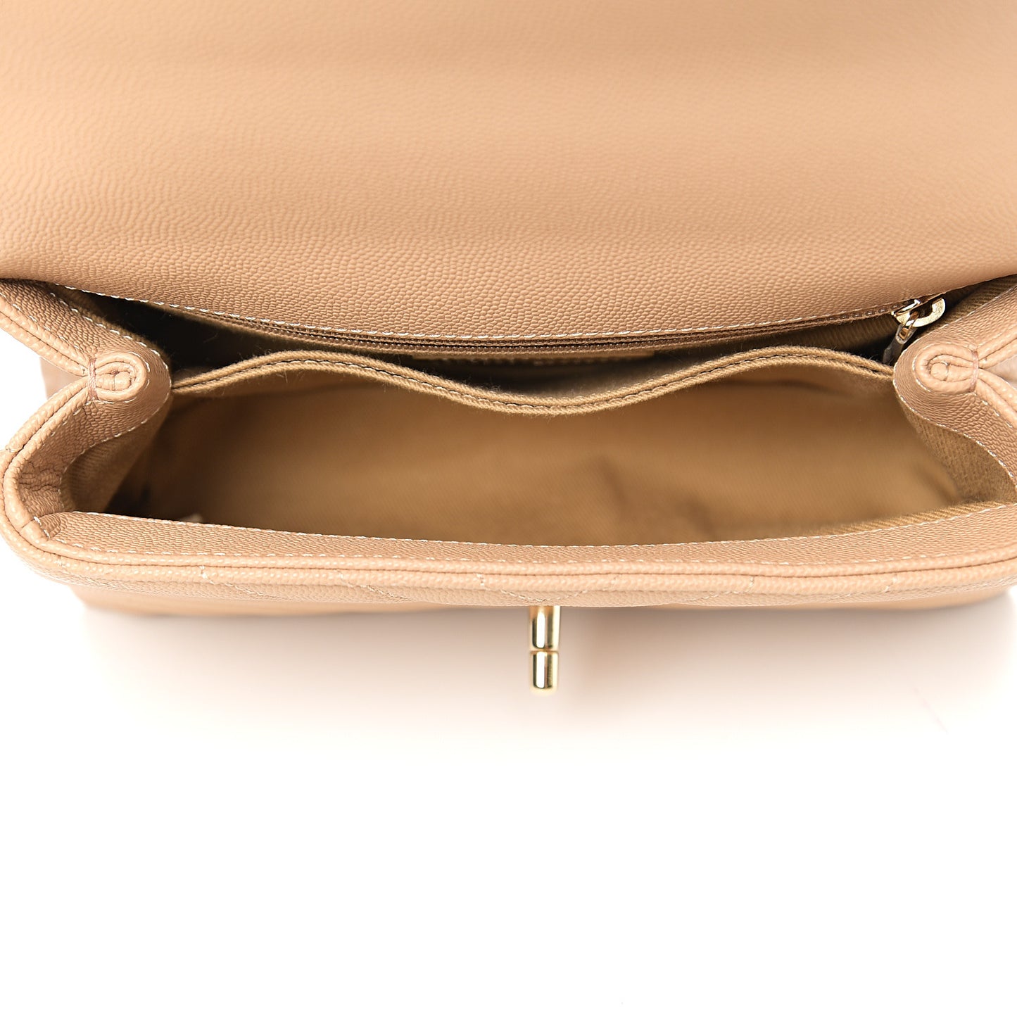 Caviar Chevron Quilted Mini Coco Handle Flap Beige