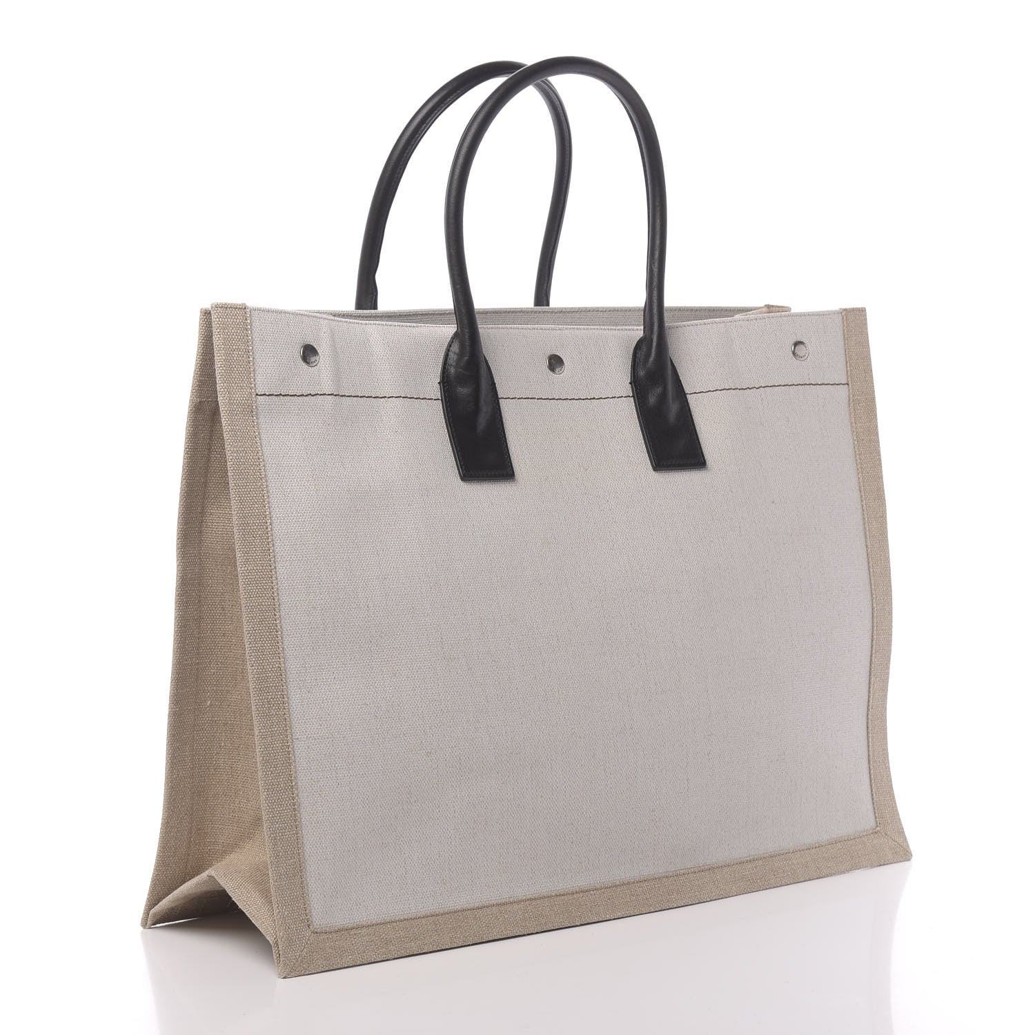Saint Laurent Linen Calfskin Rive Gauche Tote Optic White 3 of 9