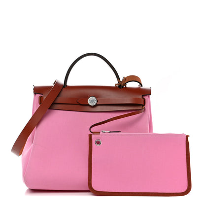 Hermes Military Toile Vache Hunter Herbag Zip Retourne PM 31 Bubblegum 1 of 13
