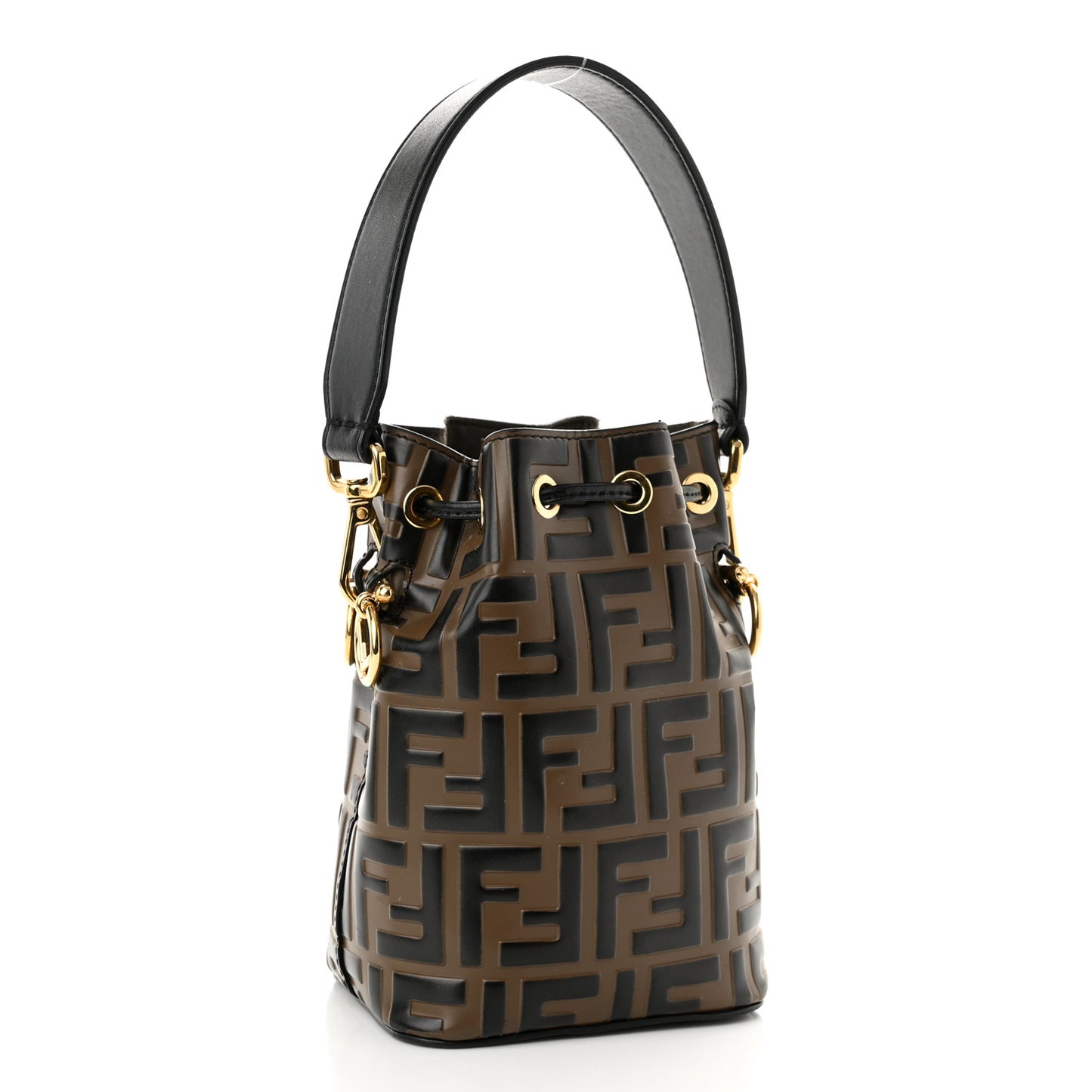 Vitello Liberty F is Fendi Bi-Color FF 1974 Embossed Mini Mon Tresor Bucket Bag Maya Black