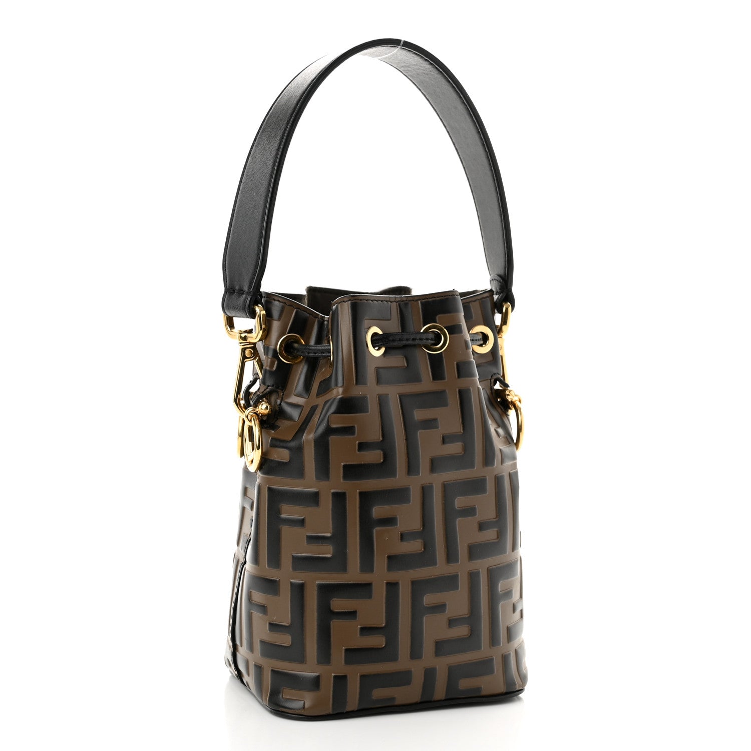 Fendi Vitello Liberty F is Fendi Bi-Color FF 1974 Embossed Mini Mon Tresor Bucket Bag Maya Black 3 of 14