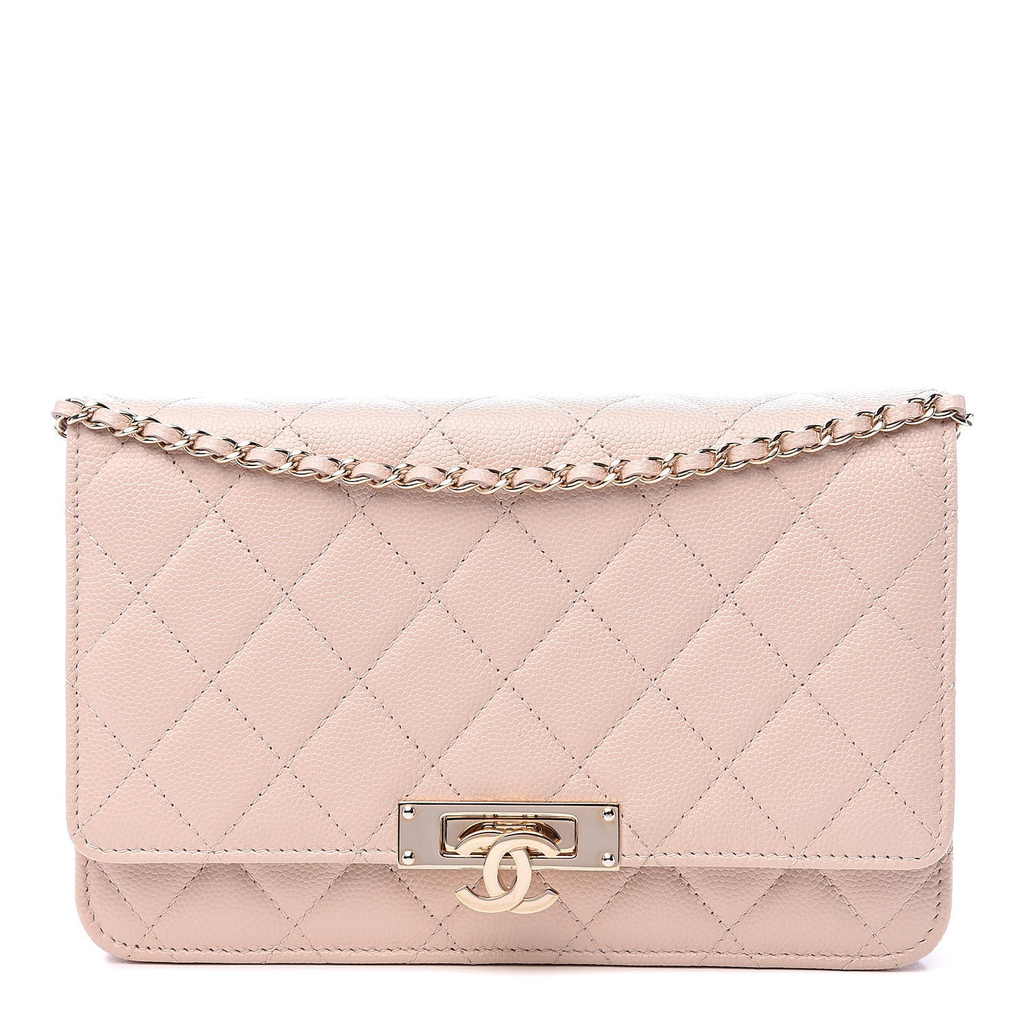 Caviar Quilted Golden Class Wallet On Chain WOC Light Beige