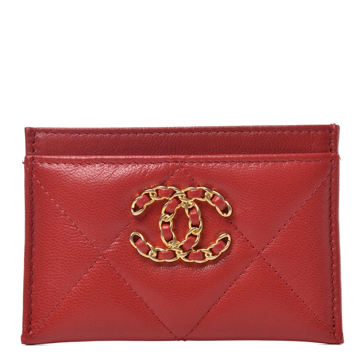 Chanel Goatskin Quilted Chanel 19 Card Holder Red 1 of 8