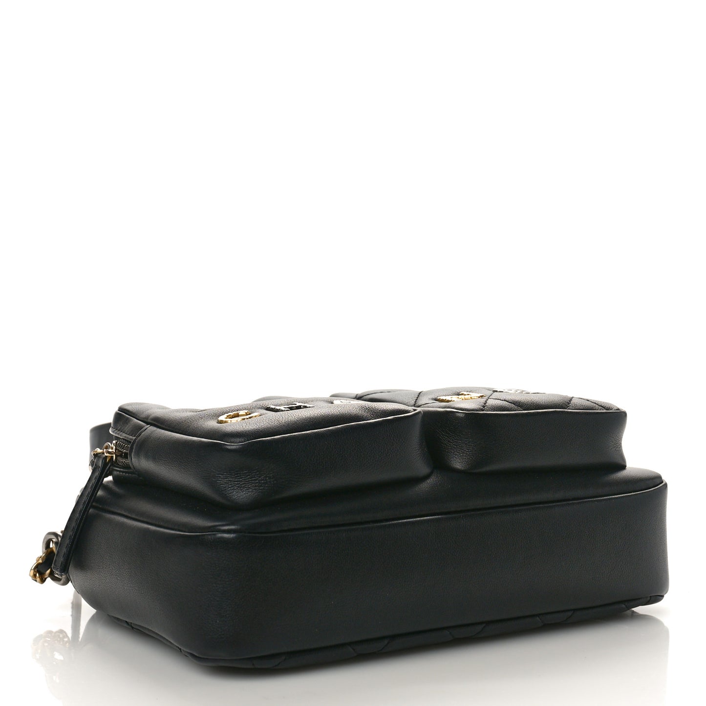 Calfskin Quilted Small Camera Case Black