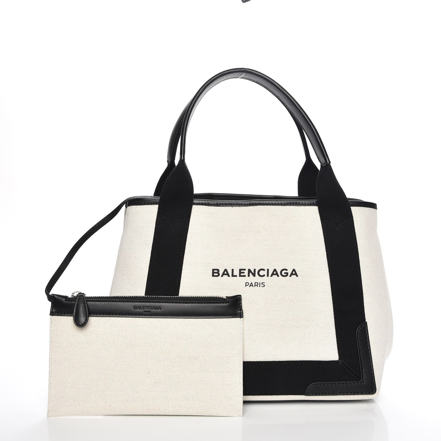 Balenciaga Cotton Canvas Satin Calfskin S Navy Cabas Natural Black 3 of 8