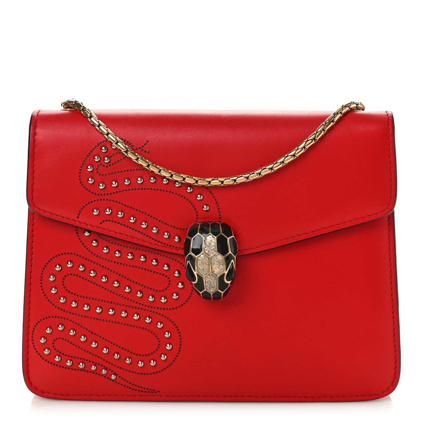 Calfskin Embellished Serpenti Forever Crossbody Red