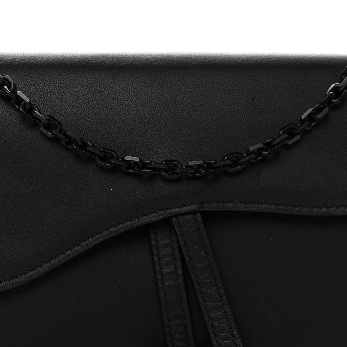 Ultra Matte Calfskin Saddle Chain Wallet Pouch Black
