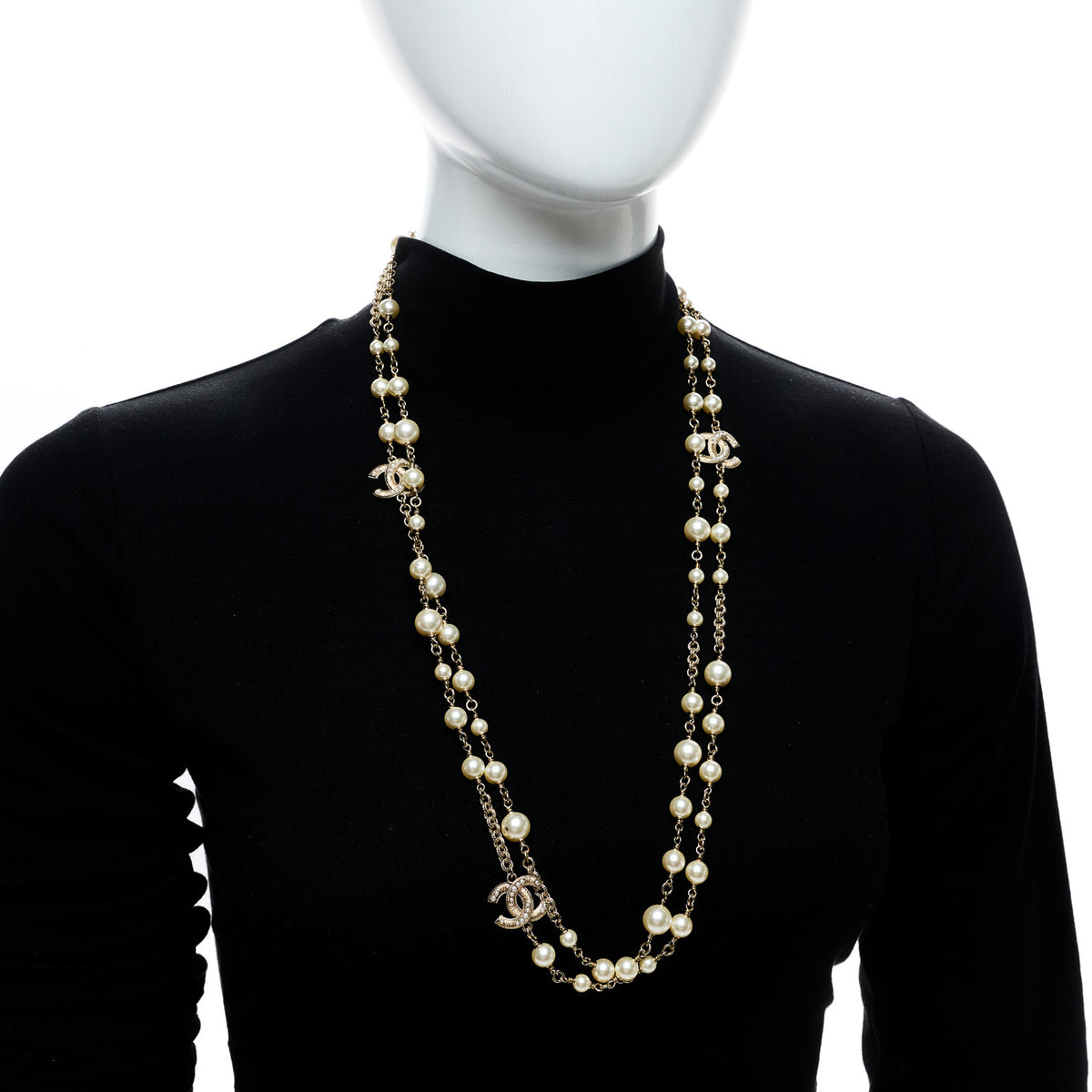 Pearl CC Long Necklace Gold