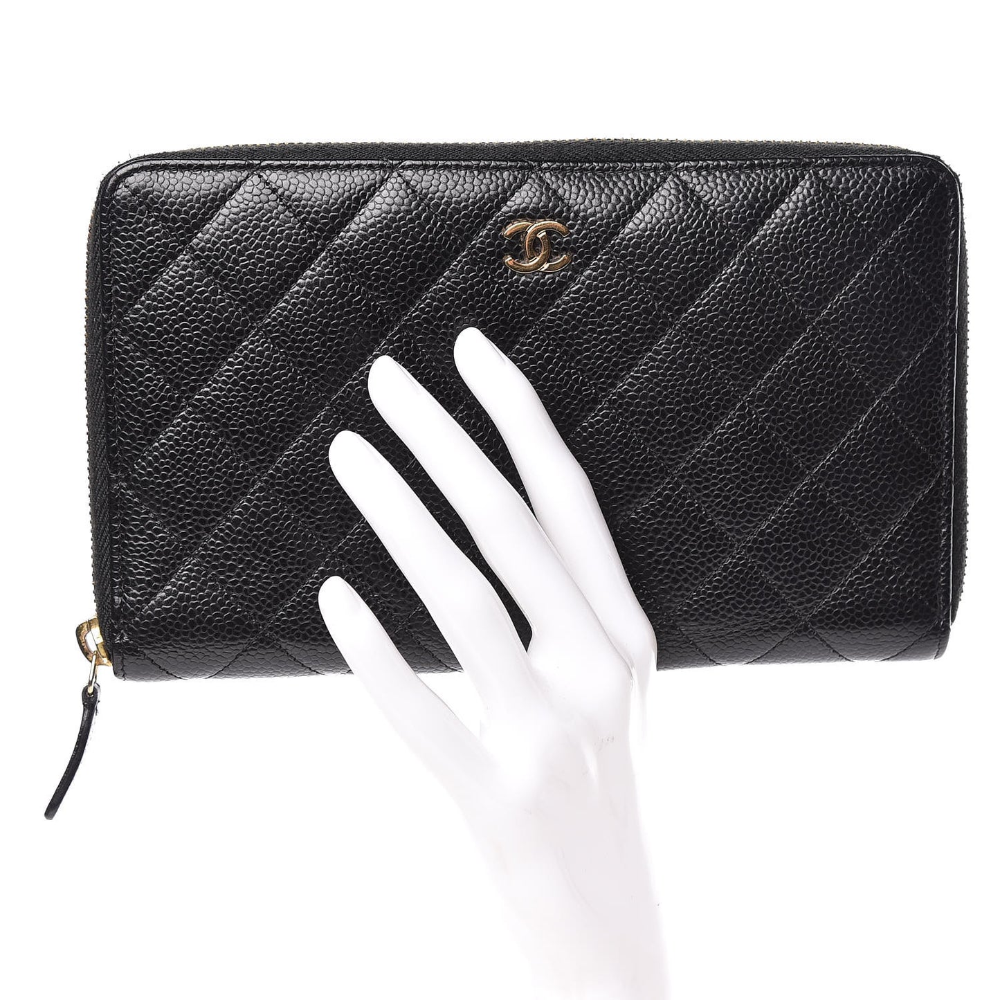 Caviar Quilted Large Zip Around Organizer Wallet Black
