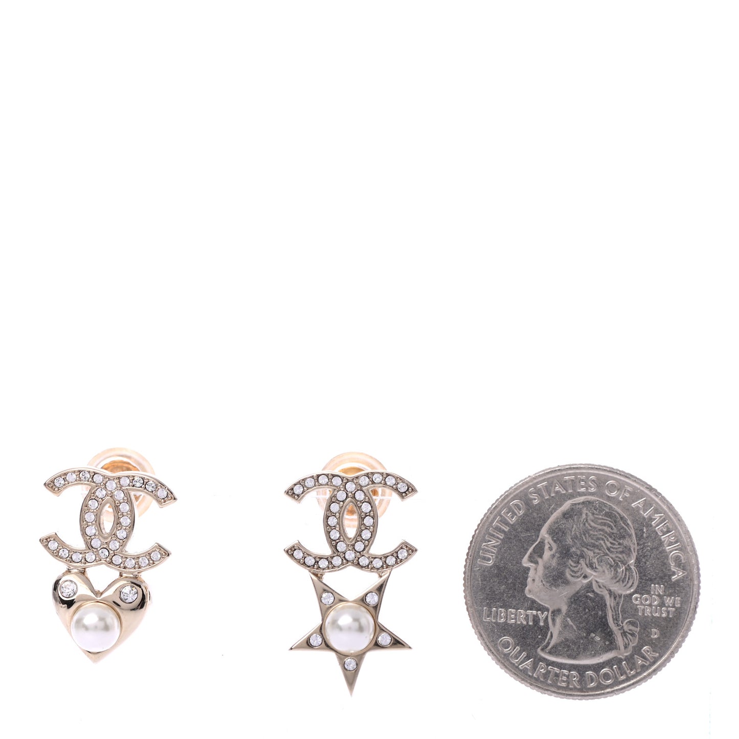 Crystal Pearl Charming Winter CC Star Heart Earrings Gold