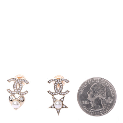 Chanel Crystal Pearl Charming Winter CC Star Heart Earrings Gold 2 of 4