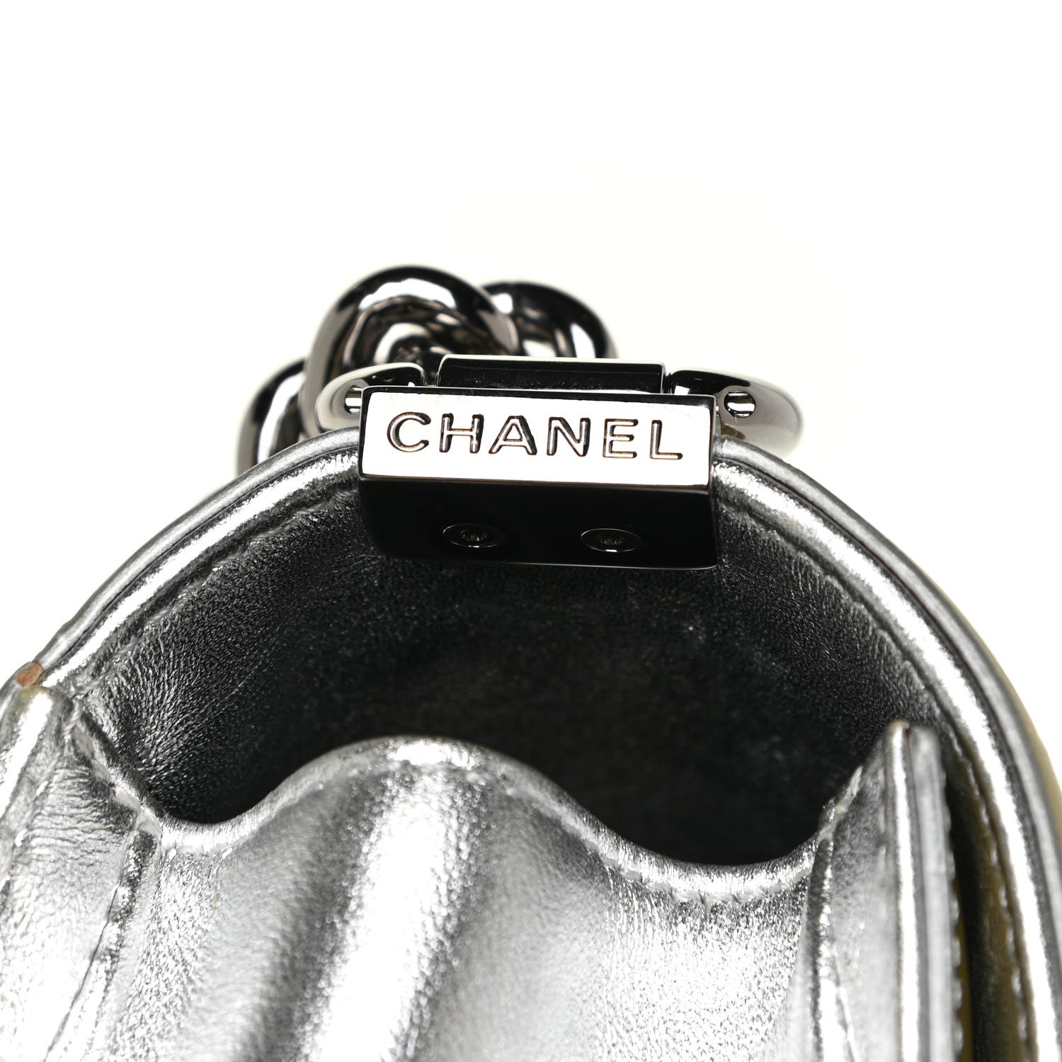 Chanel Metallic Patent Calfskin Quilted Medium Boy Flap Silver 16 of 16