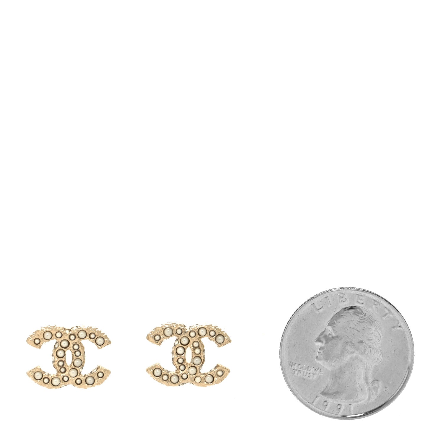 Chanel Metal Graduated Pearl Crystal CC Earrings Light Gold 2 of 5