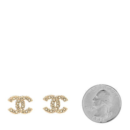 Chanel Metal Graduated Pearl Crystal CC Earrings Light Gold 2 of 5