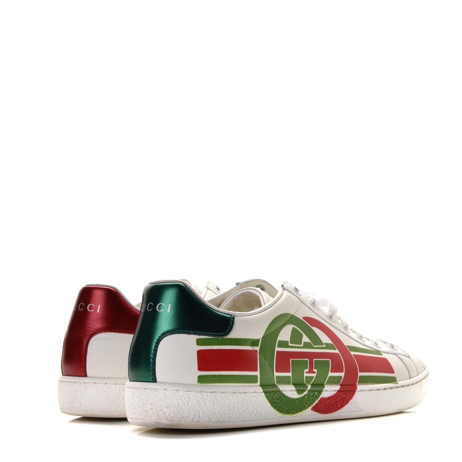 Gucci Calfskin Interlocking G Womens New Ace Sneakers 37.5 White Red Flame Green 3 of 13