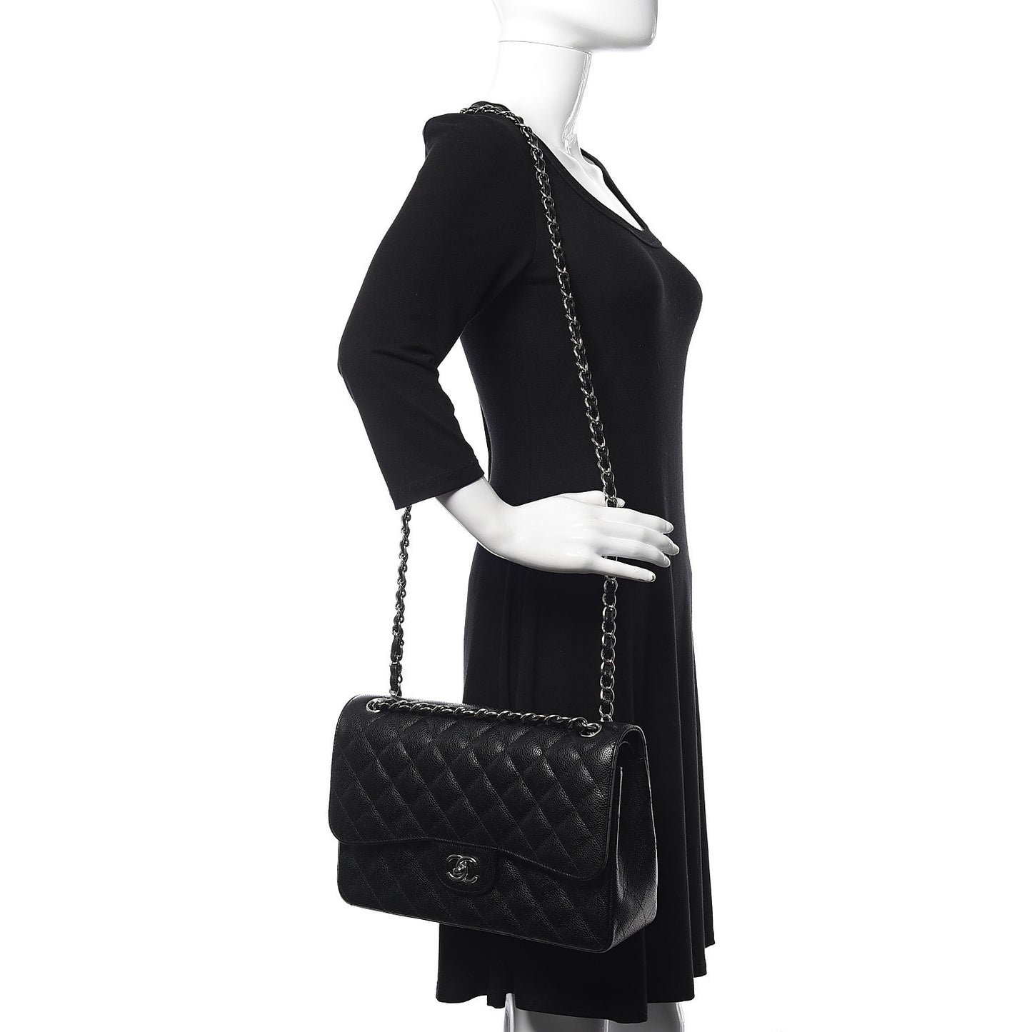Caviar Quilted Jumbo Double Flap Black