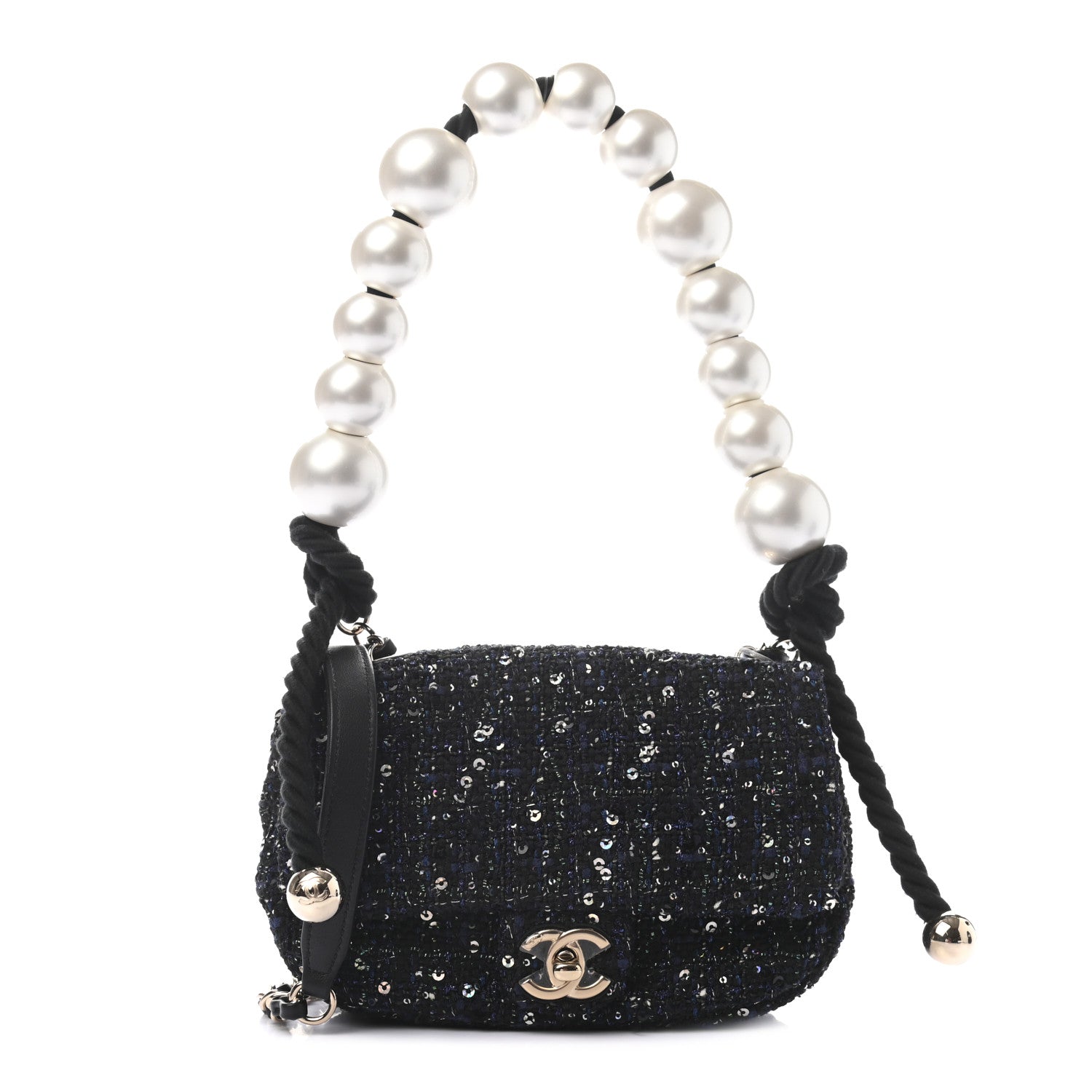 Chanel Tweed Mini Pearl Handle Flap Black Ecru 1 of 10