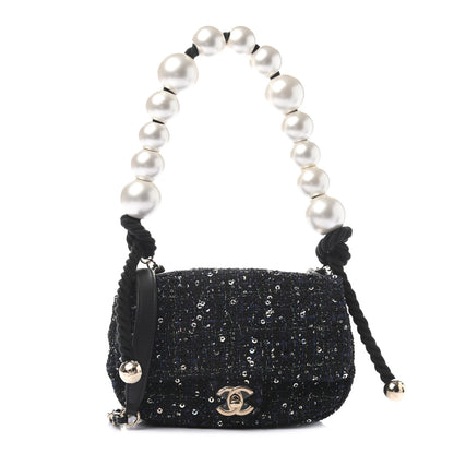 Chanel Tweed Mini Pearl Handle Flap Black Ecru 1 of 10