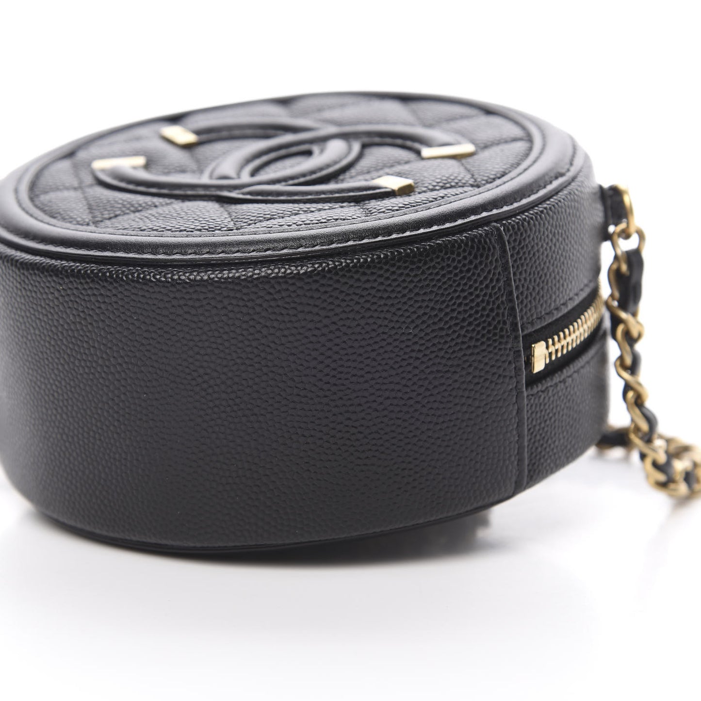Caviar Quilted Round Filigree Crossbody Black