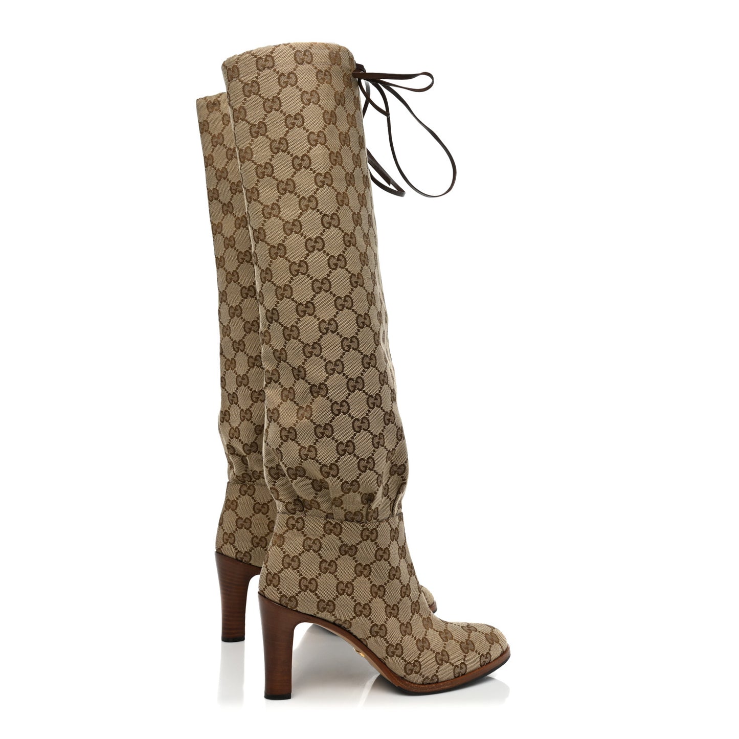 Monogram Malaga Kid Lisa Mid Heel Boots 37 Beige Ebony
