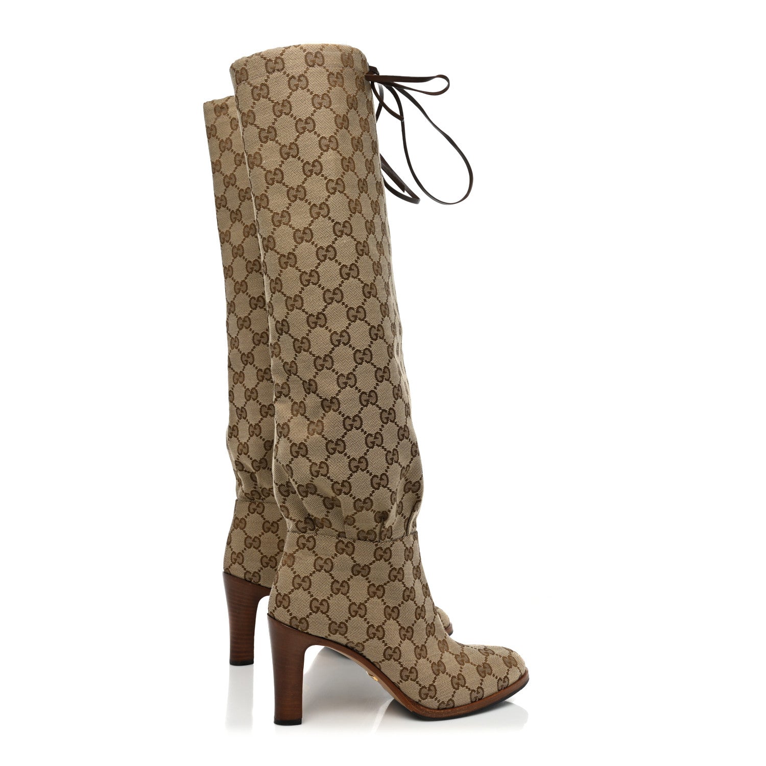 Gucci Monogram Malaga Kid Lisa Mid Heel Boots 37 Beige Ebony 4 of 7