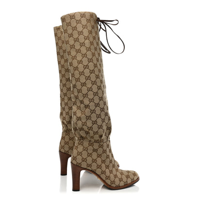 Gucci Monogram Malaga Kid Lisa Mid Heel Boots 37 Beige Ebony 4 of 7