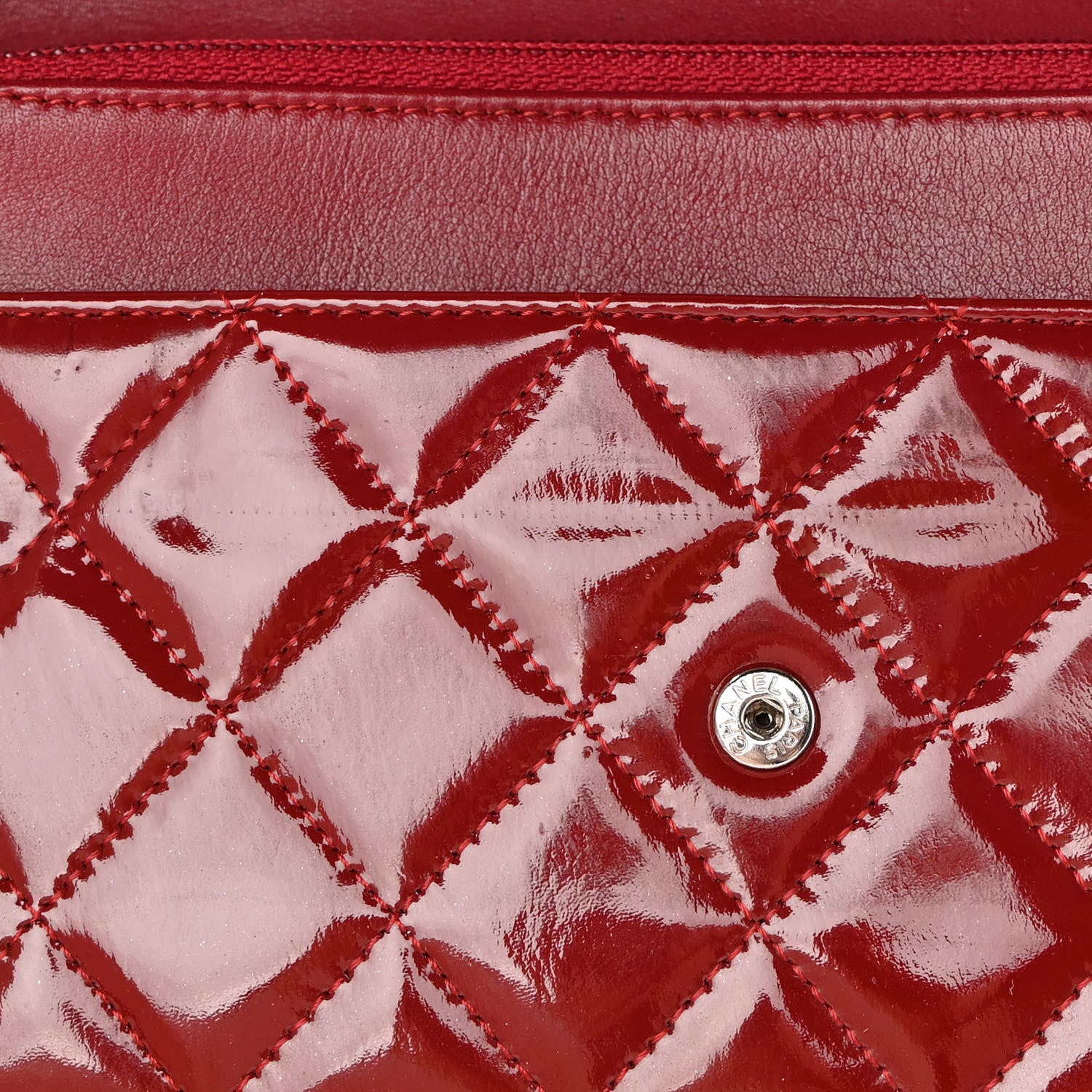 Chanel Patent Quilted Wallet On Chain WOC Red 12 of 21
