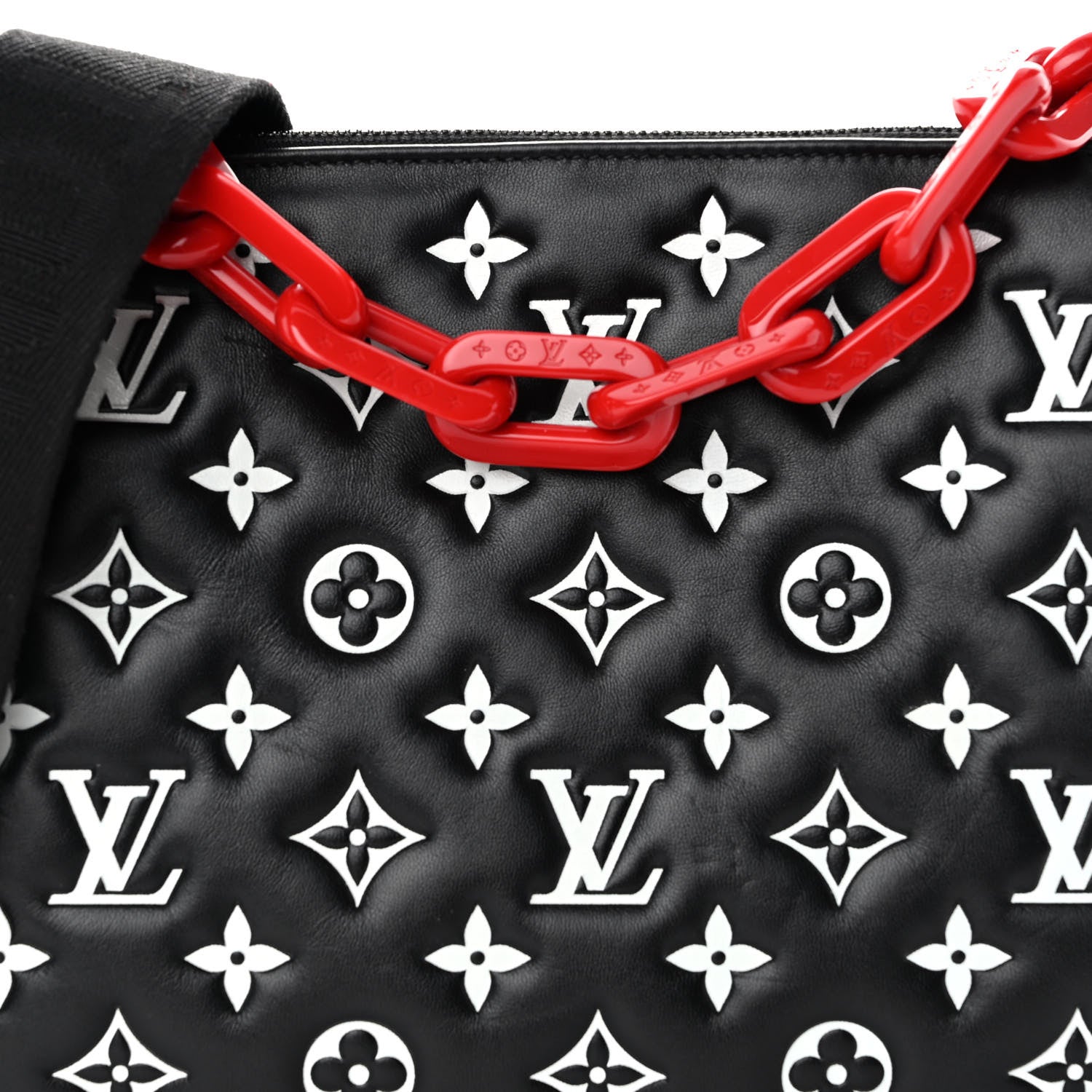 Louis Vuitton Lambskin Embossed Monogram Coussin PM Black White 9 of 12