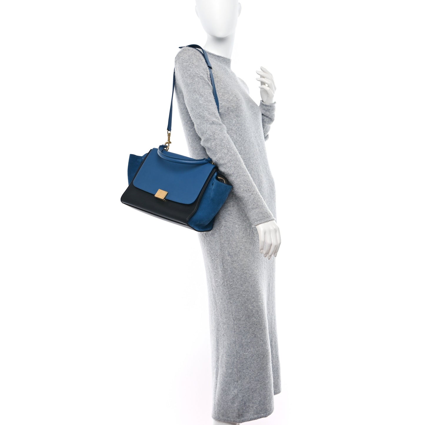 Smooth Calfskin Suede Small Trapeze Deepsea