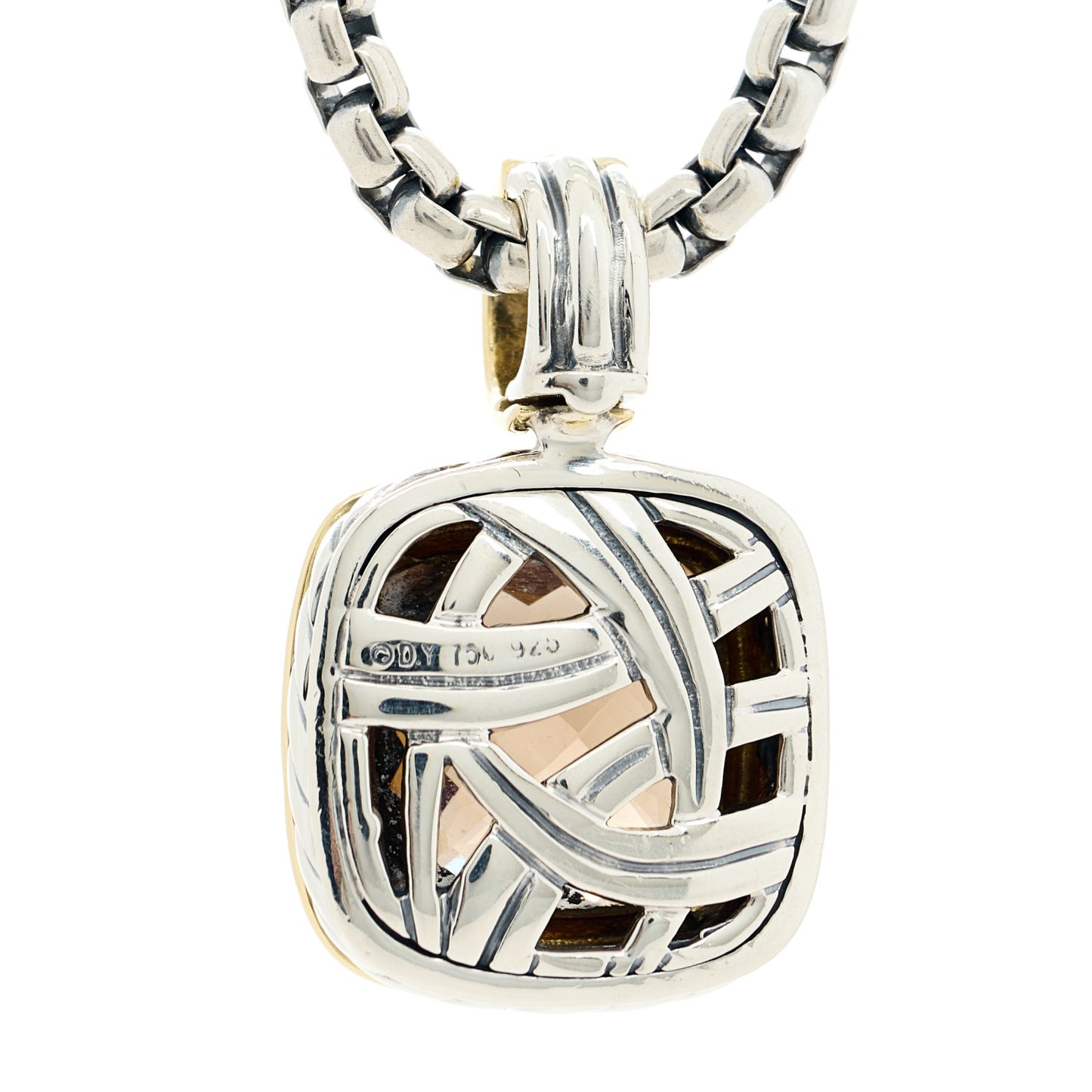 Sterling Silver 18K Yellow Gold Diamond Smoky Quartz 14mm Albion Pendant Necklace