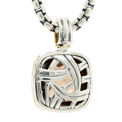 David Yurman Sterling Silver 18K Yellow Gold Diamond Smoky Quartz 14mm Albion Pendant Necklace 4 of 5