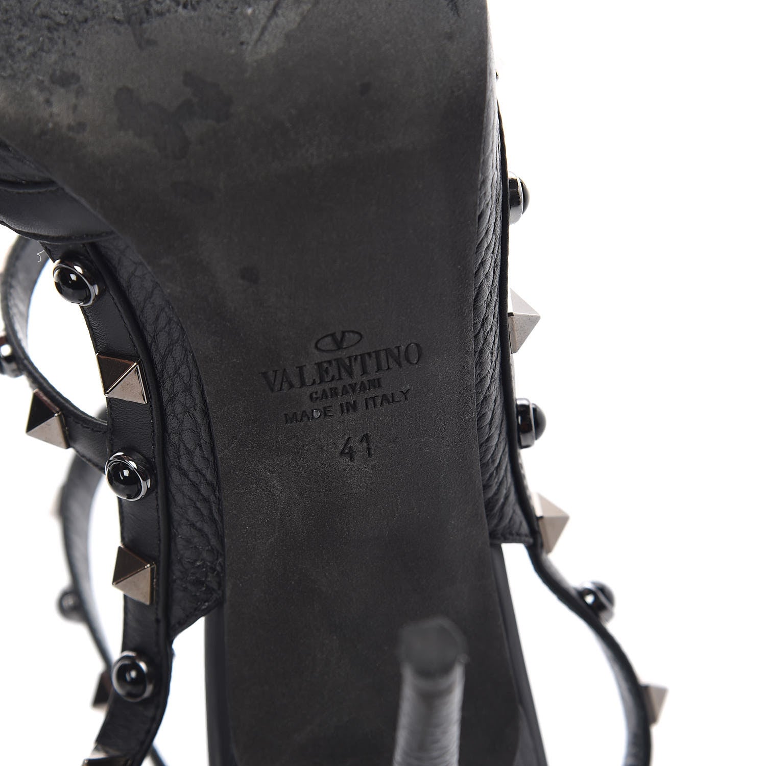 Valentino Garavani Pebbled Calfskin Onyx Rockstud Rolling Ankle Strap 100mm Pumps 41 Black 8 of 11