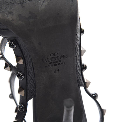 Valentino Garavani Pebbled Calfskin Onyx Rockstud Rolling Ankle Strap 100mm Pumps 41 Black 8 of 11