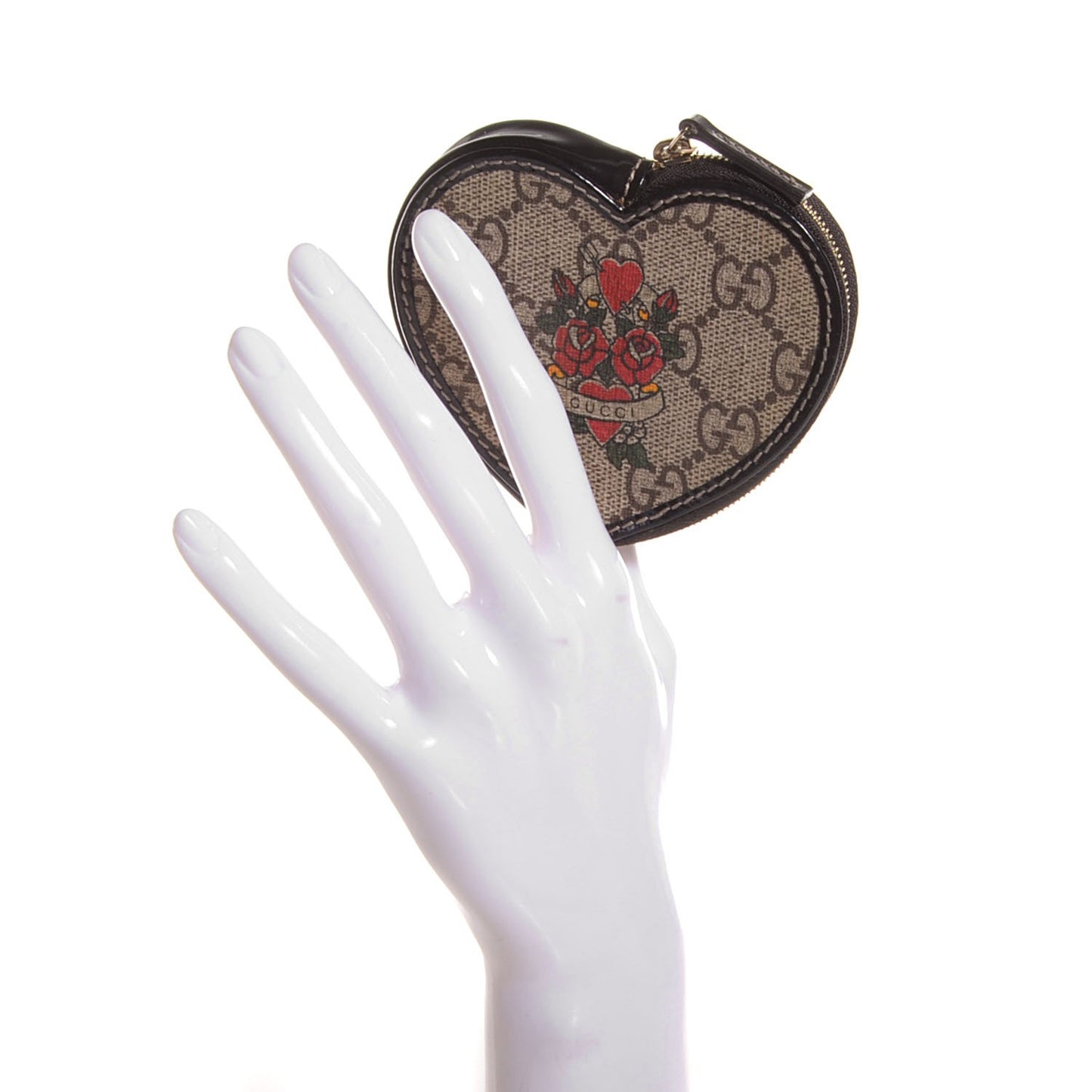 GG Plus Monogram Tattoo Heart Coin Purse Brown