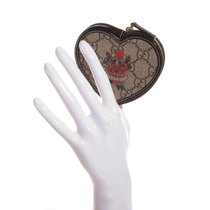 Gucci GG Plus Monogram Tattoo Heart Coin Purse Brown 2 of 7