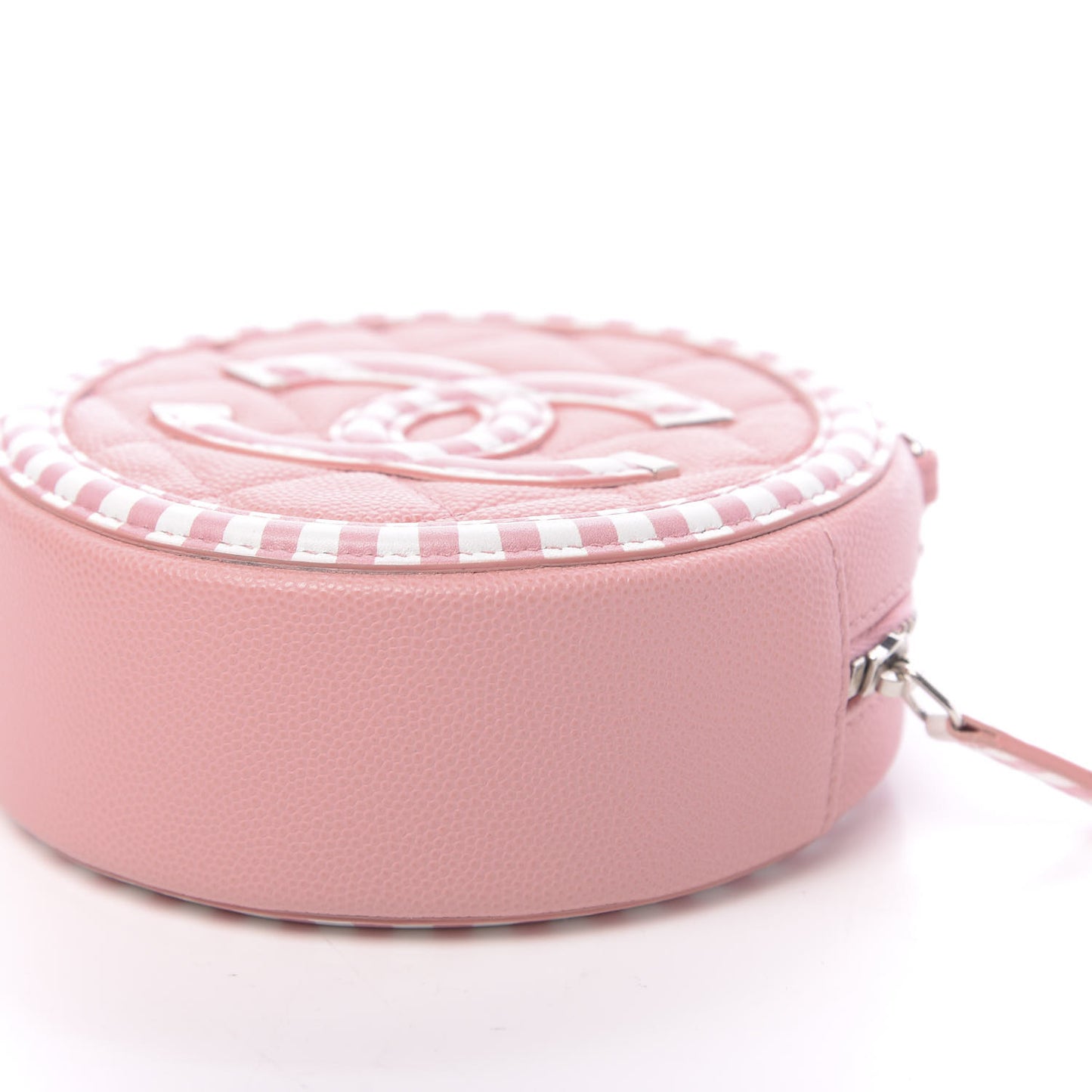 Caviar Quilted Filigree Round Clutch With Chain Pink White
