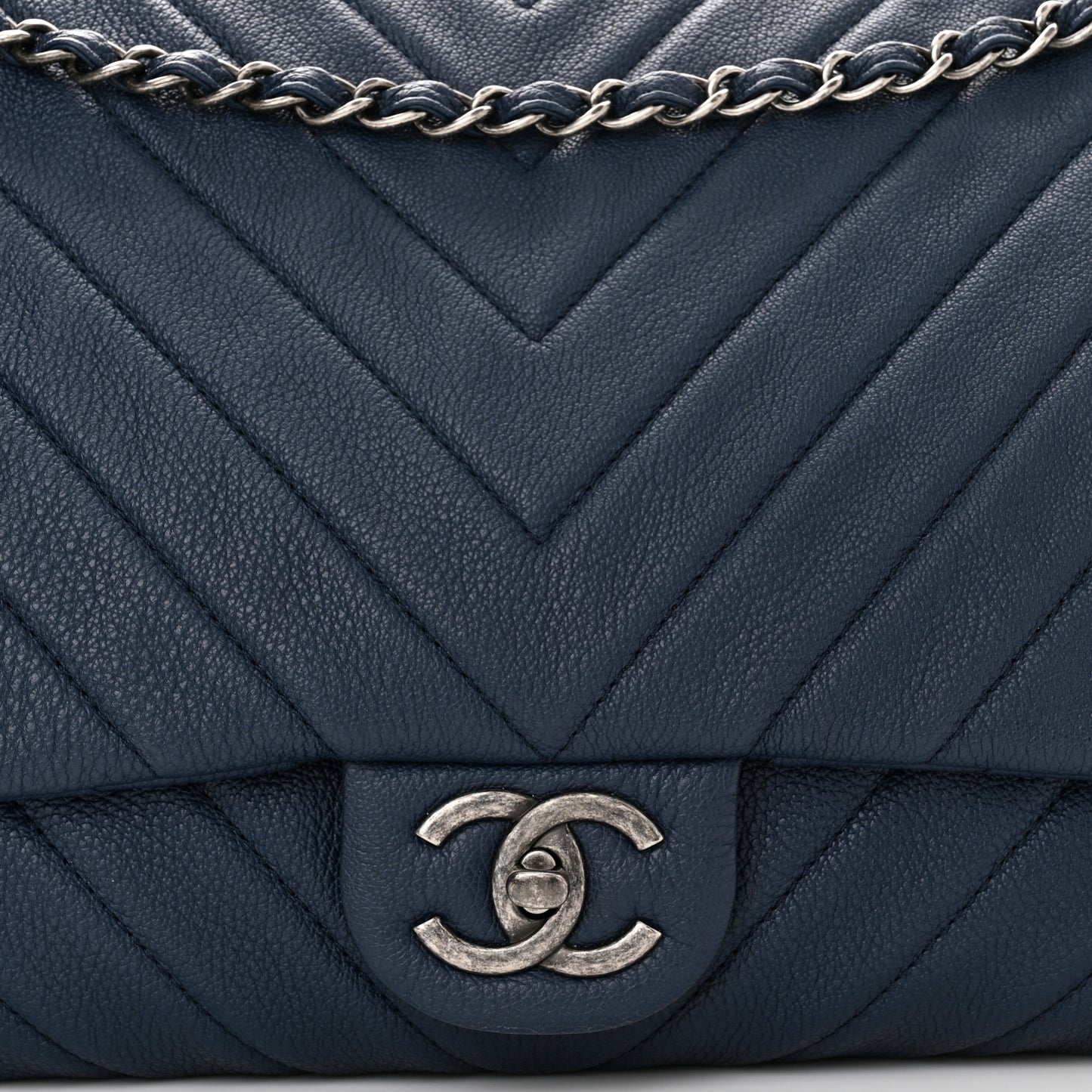 Calfskin Chevron Quilted XXL Travel Flap Bag Blue
