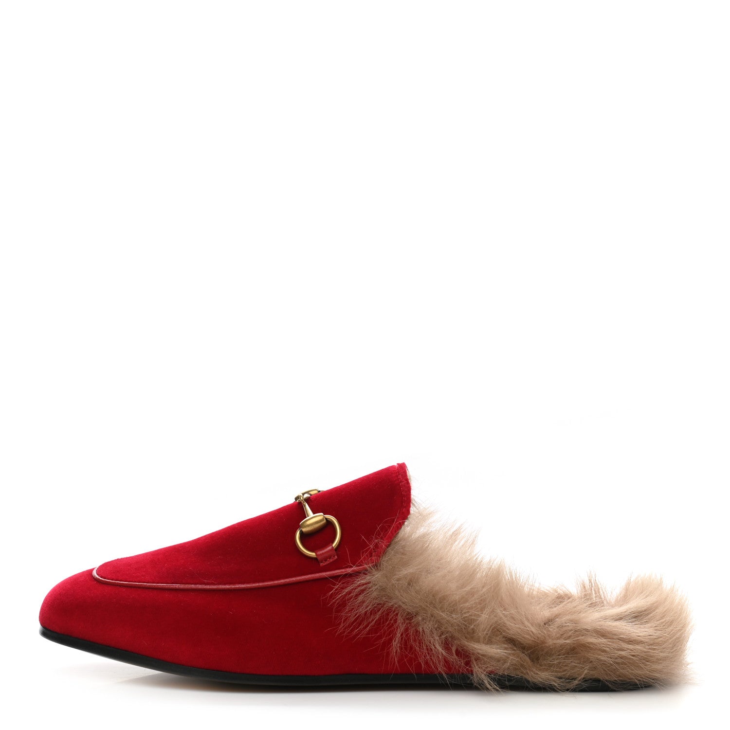 Gucci Velvet Fur Womens Princetown Slippers 37.5 Hibiscus Red 1 of 8