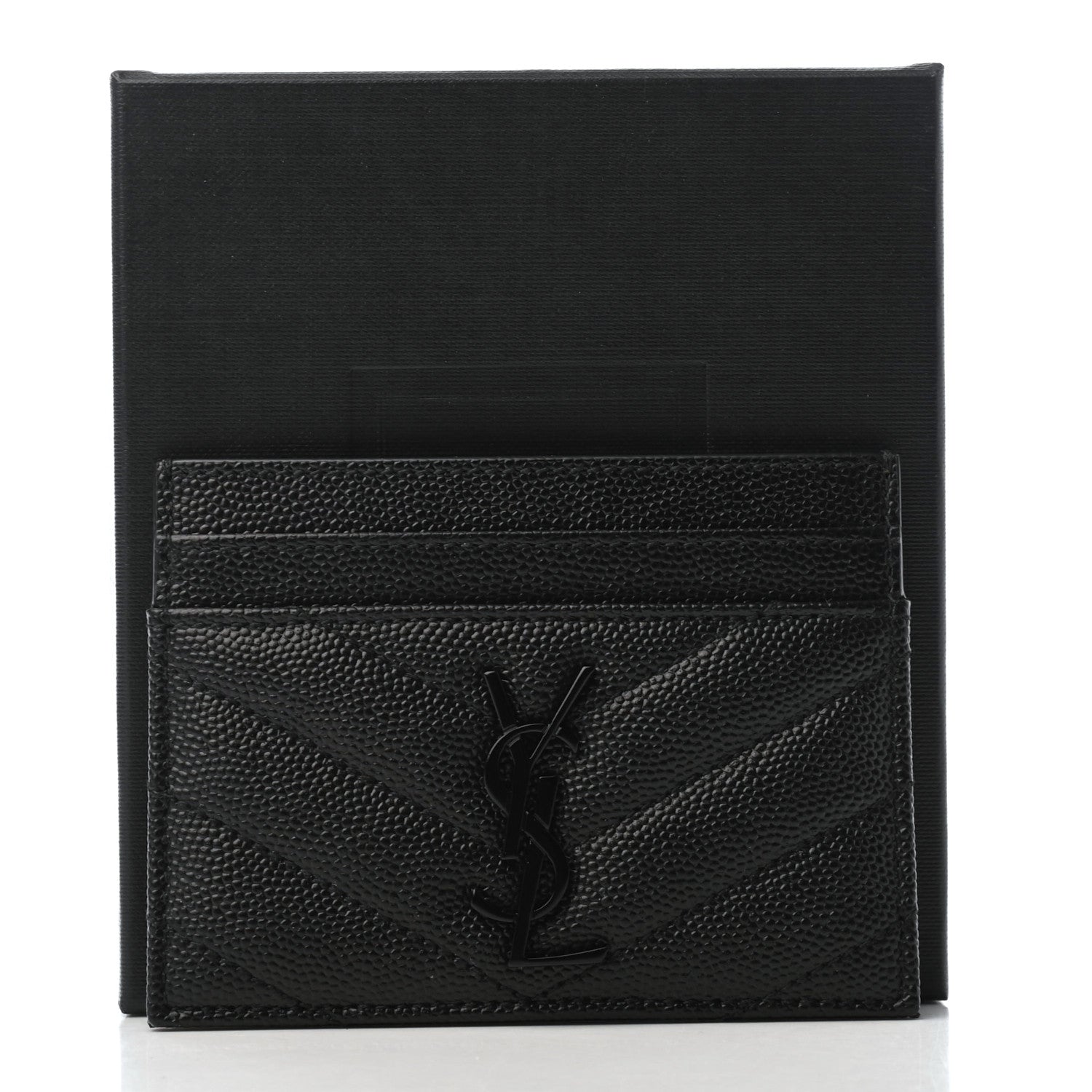 Saint Laurent Grain De Poudre Matelasse Chevron Monogram Credit Card Case Black 8 of 8