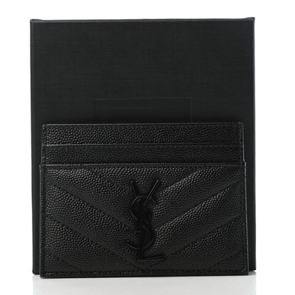 Saint Laurent Grain De Poudre Matelasse Chevron Monogram Credit Card Case Black 8 of 8