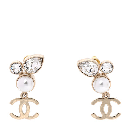 Chanel Pearl Crystal CC Drop Earrings Gold 1 of 4