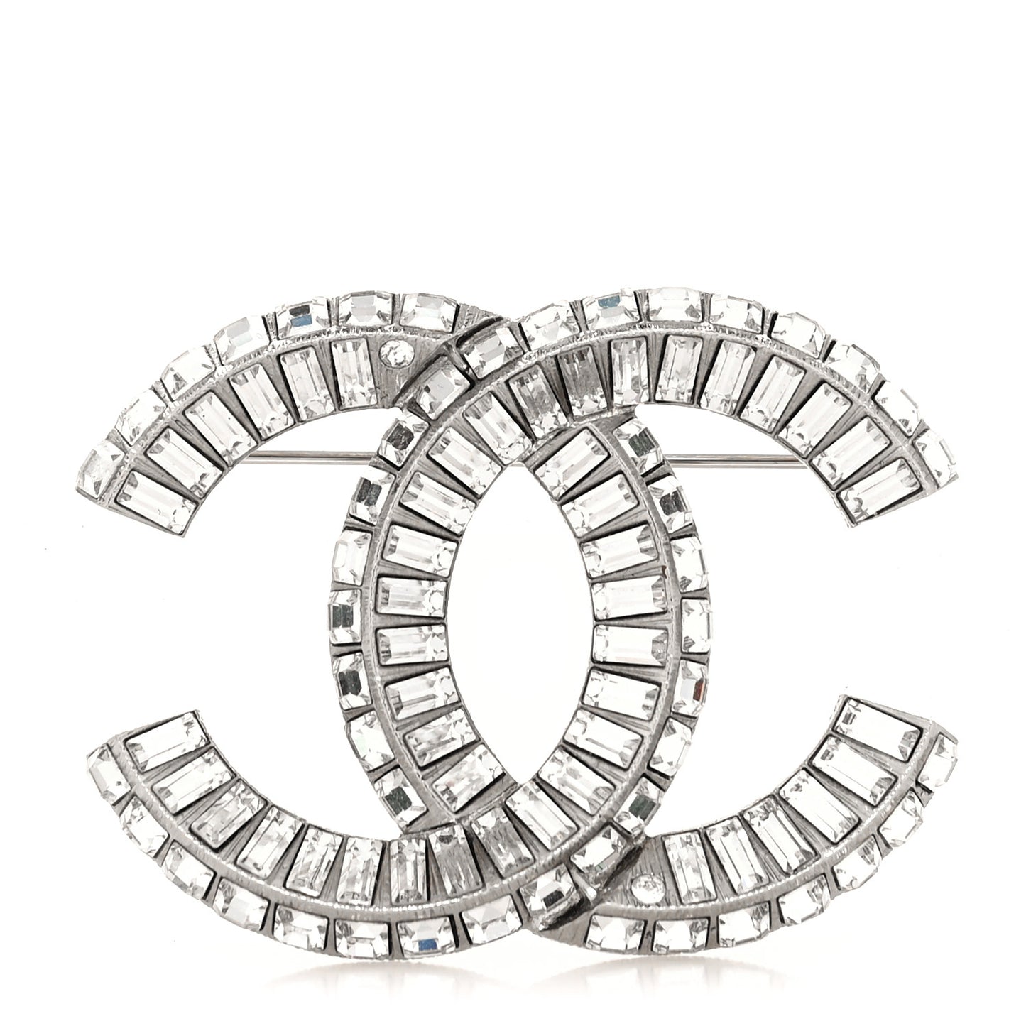 Baguette Crystal CC Brooch Silver