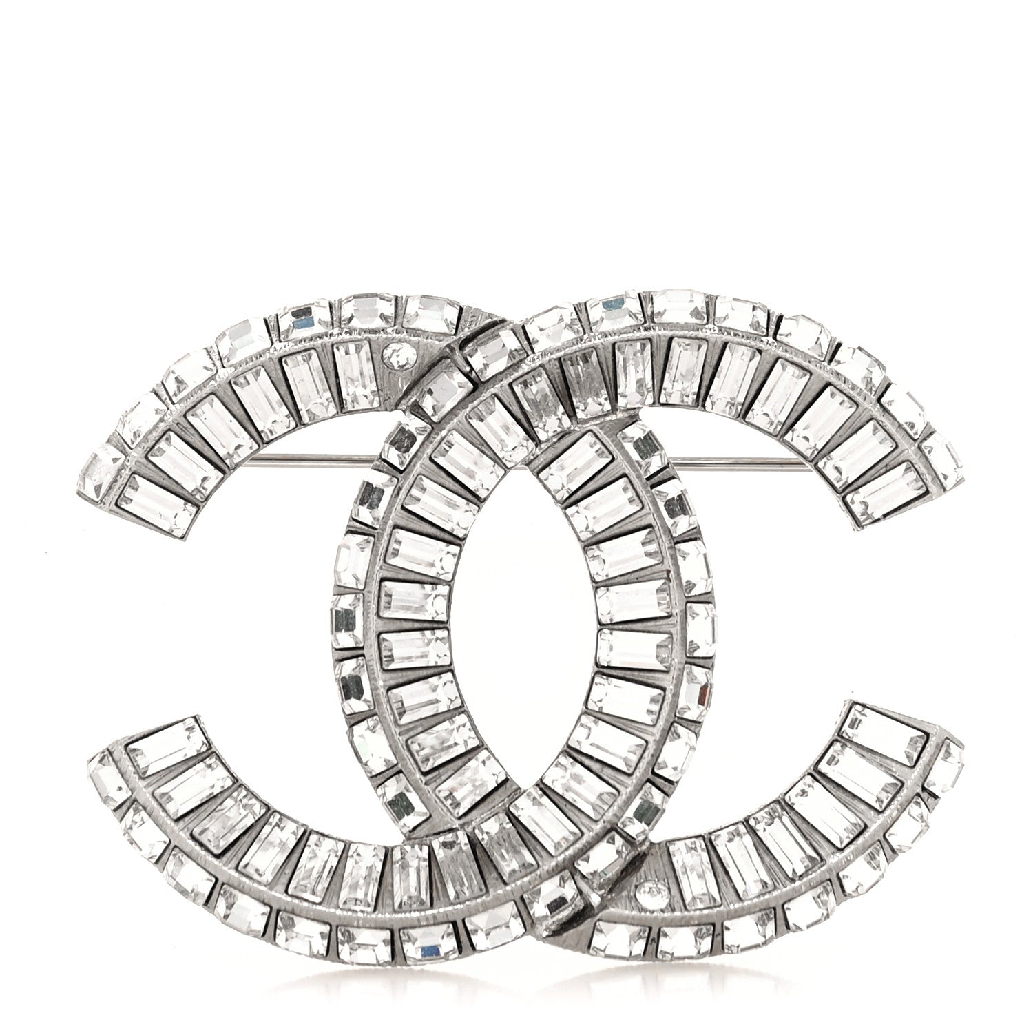 Chanel Baguette Crystal CC Brooch Silver 2 of 4