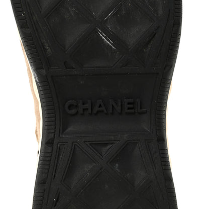 Chanel Suede Calfskin Embroidered CC Sneakers 39 Beige Black 8 of 10