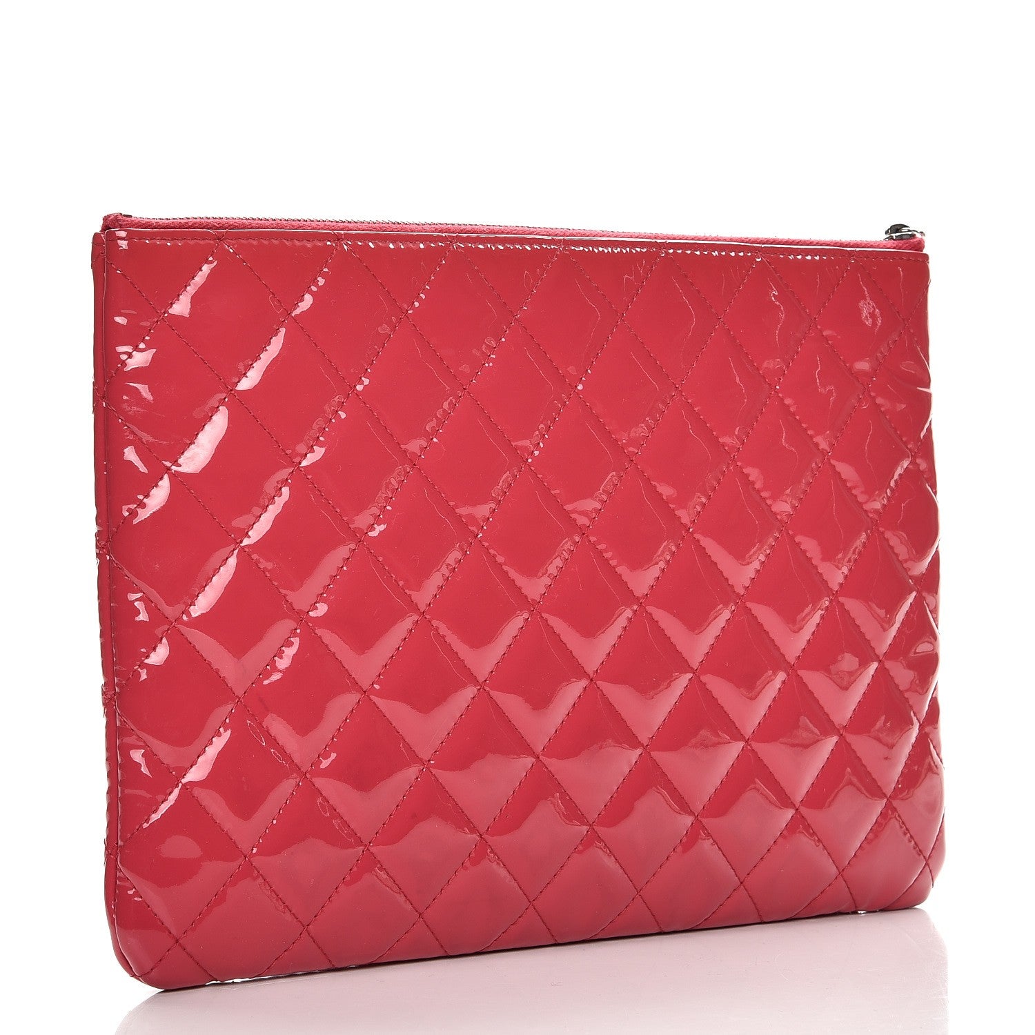 Chanel Patent Calfskin Quilted Valentine Hearts Medium O Cosmetic Case Dark Pink 3 of 9